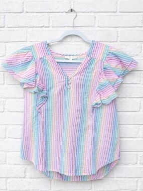 Laroque Blouse Top Shirt Stripe Ruffle Cotton India Resort Beachy M